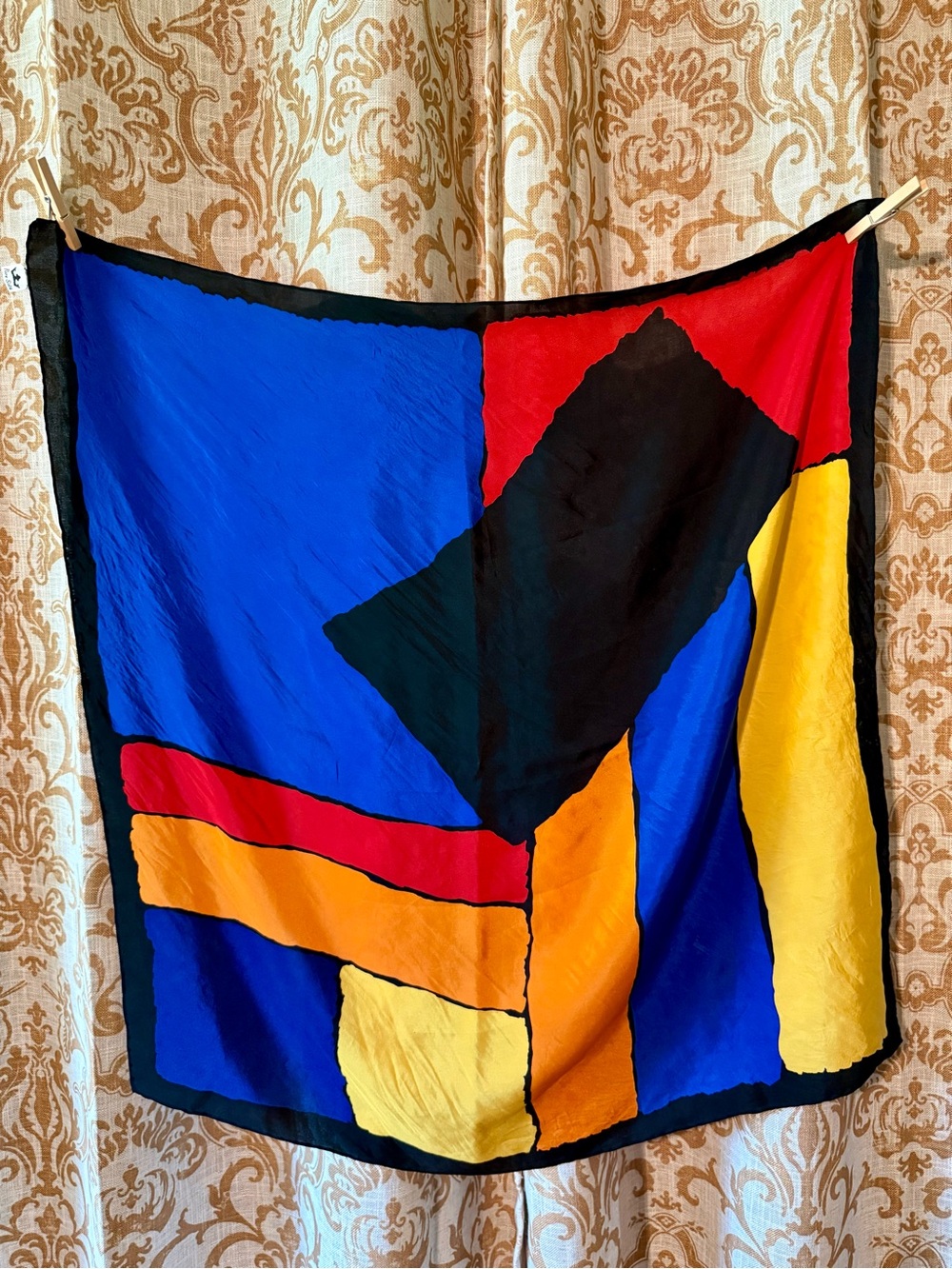 Vintage 1980's Bold Abstract Colorblock Silk Scarf